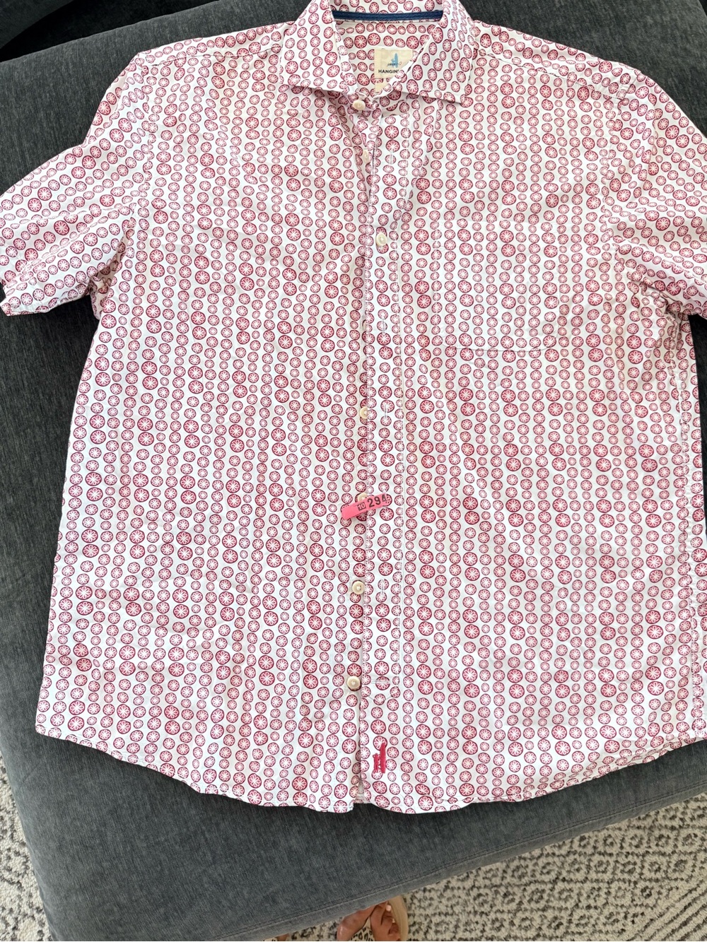 johnnie-O Short-Sleeve Pink Patterned Button-Down Shirt
